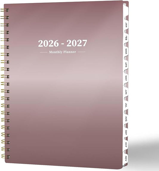 Ymumuda 2026 Monthly Planner - 2 Year Monthly Planner, JAN.2026 to DEC.2027, 8.5" x 11", Large Calendar with Spiral Bound, 24 Coated Tabs,24 Months Perfect for School & Office Schedule, Rose Gold