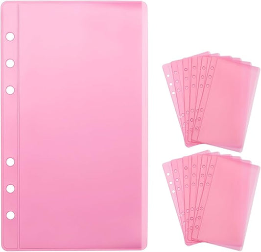12pcs Pink A6 Binder Pockets Zipless Cash Envelopes Budget Binder Inserts PVC Sheet Protector for 6 Ring A6 Binders Organizer Accessories (Pink)