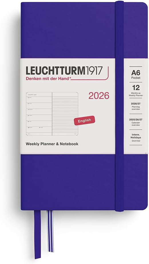 LEUCHTTURM1917 - Weekly Planner & Notebook 2026, Hardcover, Pocket (A6), Ruled, Ink (Jan 1 - Dec 31, 2026)