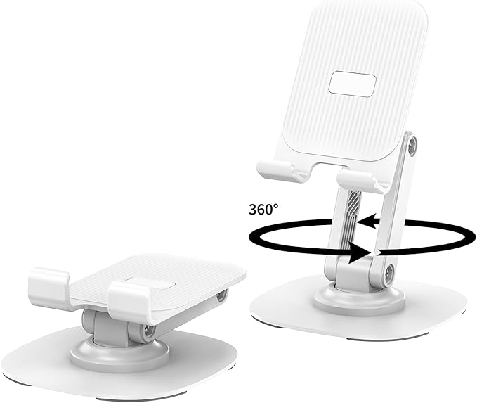 360° Degree Rotating Mobile Phone Holder,Fully Adjustable Foldable Desktop Phone Holder Stand Base,Foldable Desktop Cell Phone Stands for iPhone17 16 15 Pro Xr Xs Max X Plus iPad Samsung (K69-White)