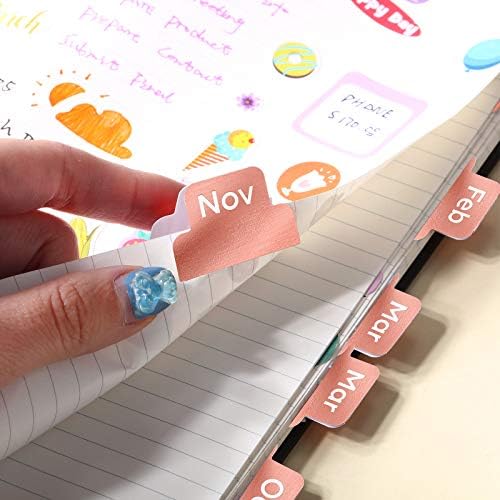 Outus 24 Pieces Monthly Adhesive Tabs for Planner - Designer Accessories Monthly Tabs Stickers Decorative for Office Planners Organizations Sturdy Notebook Planners Journal(Rose Gold)