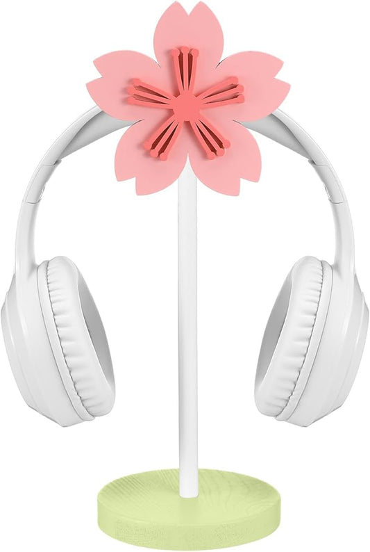 Yookeer Cute Headphone Stand Decorative Sakura Headphone Stand Cute Pink Flower Wood Desk Decor for Gamer Room Office Desk Gaming Gifts for Girlfriend Office Worker
