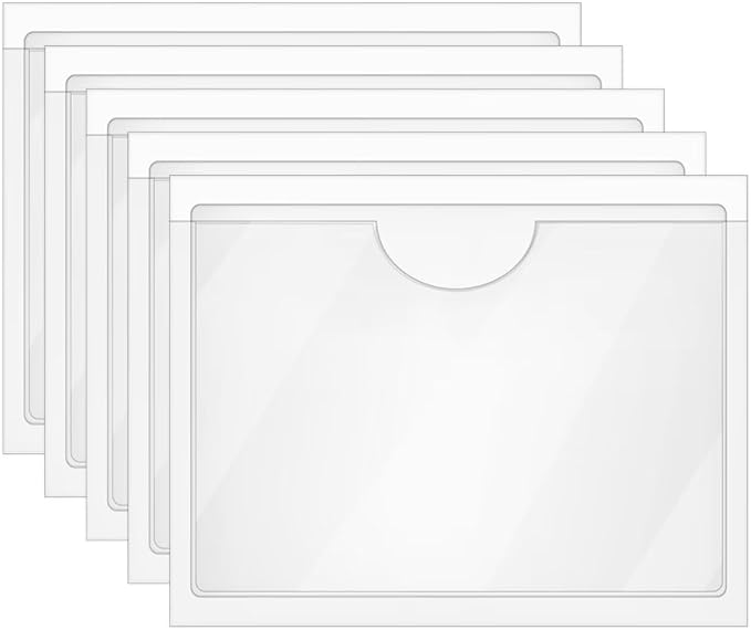 Tupalizy 10PCS Clear Adhesive Index Card Holder with Top Open Small Plastic Card Sleeves Pockets for Storage Bins Boxes Organizing Label Notebooks Name Tags Classroom Desk Planners,5.1x3.7Inch