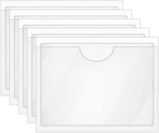 Tupalizy 10PCS Clear Adhesive Index Card Holder with Top Open Small Plastic Card Sleeves Pockets for Storage Bins Boxes Organizing Label Notebooks Name Tags Classroom Desk Planners,5.1x3.7Inch