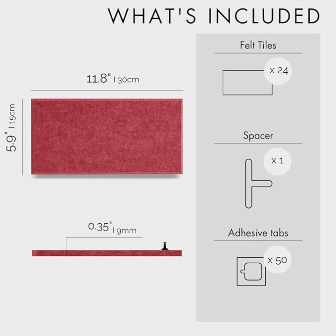 Large Bulletin Board 48x36- Office Wall Organizer to Replace Your Old Cork Boards for Walls for Office Decor - 24-Pack Felt Wall Tiles for Use in Home Office Decor as Photo Board (Burgundy)