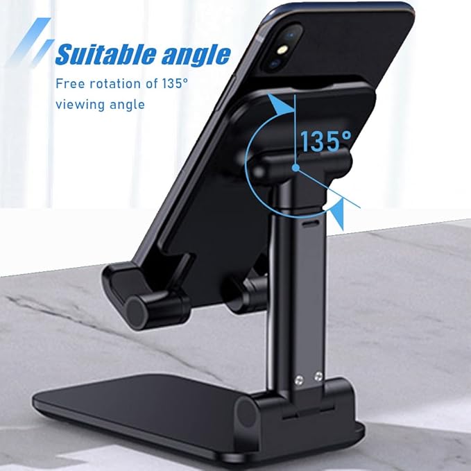 Phone Stand for Desk, 2 Pack MT-6 Desk Cellphone Holder for Office Universal Smart Foldable & Height Adjustable Compatible Under 8” Device, Black
