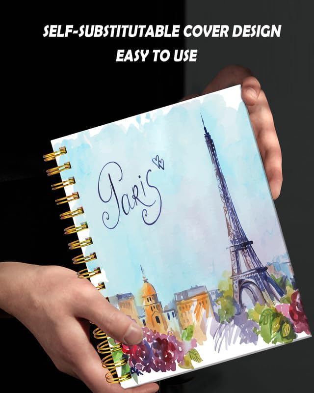 Spiral Journal Notebook for Women,A5 College Ruled Notebooks 6"x 8.4", 120 Pages (60 Sheets) Lined Journal with Premium Thick Paper,Perfect for School Office Home(Watercolor Paris Eiffel Tower)