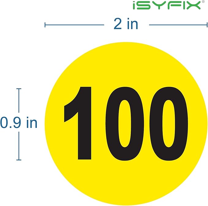 iSYFIX Yellow Consecutive Number Stickers – 1 to 100, 2-inch, 1 Set – Vinyl Self Adhesive Premium Decal, Ideal for Inventory, Storage, Organizing, Boxes, Toolbox, Lockers & More, Indoor/Outdoor