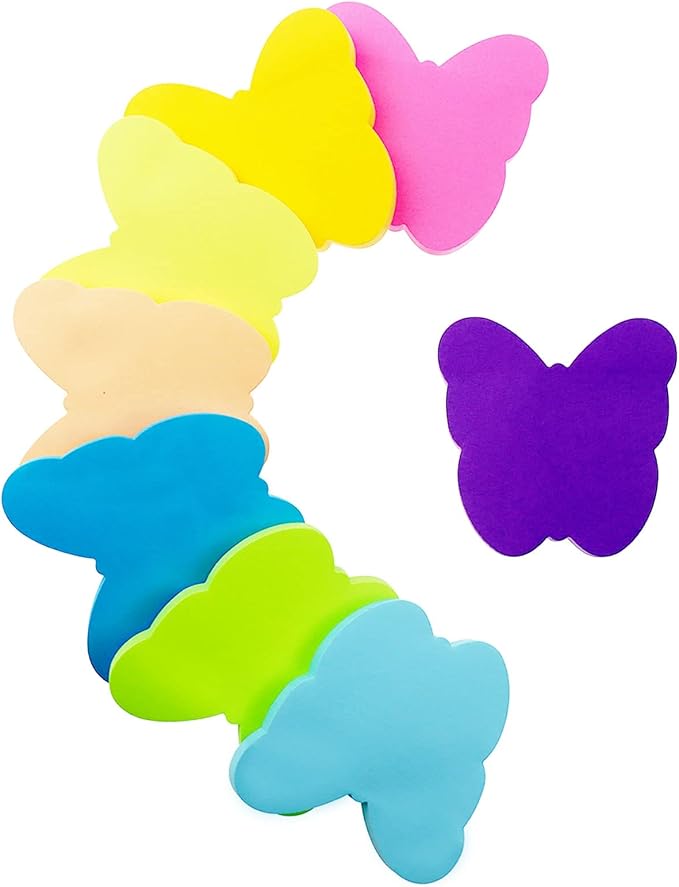 Sticky Notes, 560 Sheets 3 × 3 Inches Butterfly Shape Self Sticky Notes Pad, Colour Sticky Notes, Bright Colors Self-Stick Pads for Home Office Notebook(8 Color)