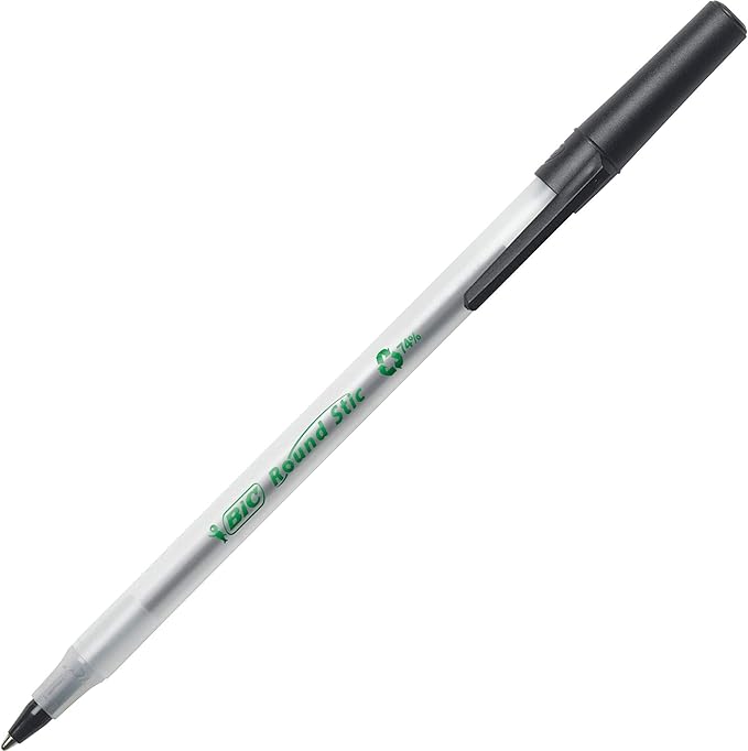 BIC Ecolutions Round Stic Ballpoint Pens, Medium Point (1.0mm), 50-Count Pack, Black Ink Pens Made from 97% Recycled Plastic