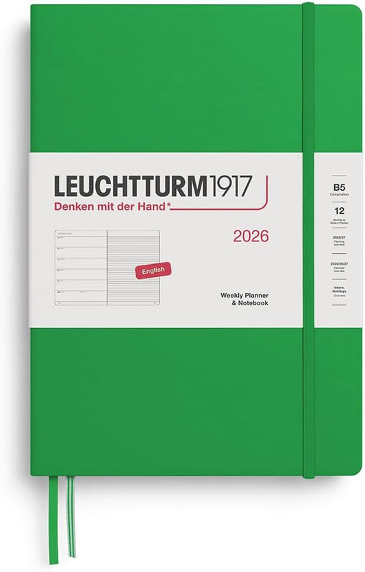 LEUCHTTURM1917 - Weekly Planner & Notebook 2026, Hardcover, Composition (B5), Ruled, Spring Leaf (Jan 1 - Dec 31, 2026)