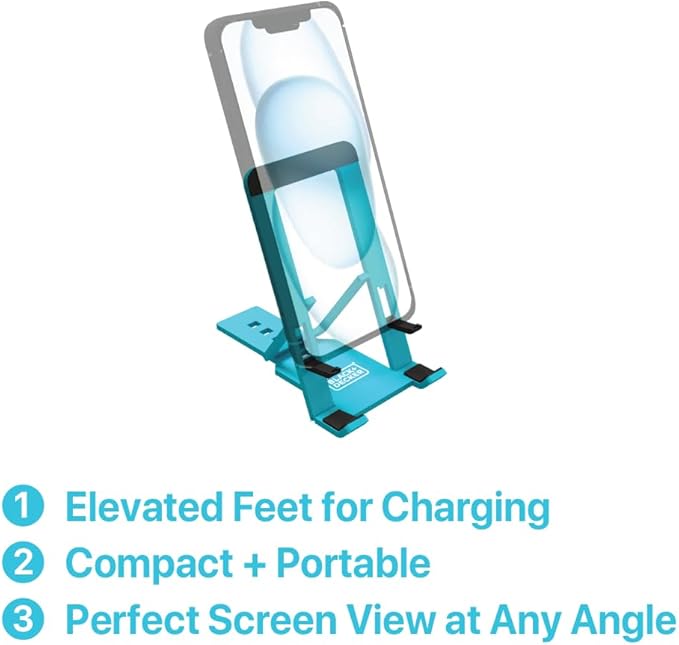 BLACK+DECKER Phone Stand for Desk - Folding Cell Phone Stand Holder - Adjustable and Portable, Folds Down Flat - for Office, Gaming, Bed, Travel - Phone Kickstand Compatible with iPhone (Loch Ness)