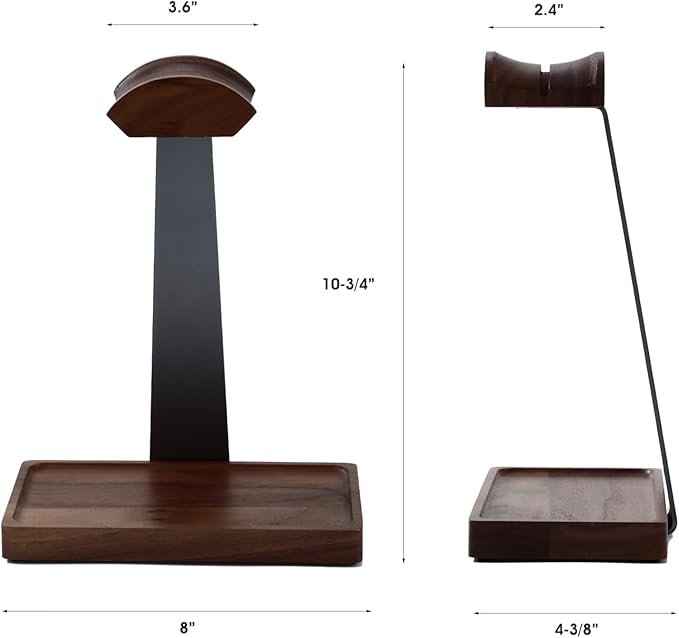 Walnut Headphone Stand, Wood Headset Stand for Desk, Gaming Headphone Holder with Storage Base Compatible with Airpod max, Bose, Razer, Sennheiser, Jabra, JBL, AKG, Grey