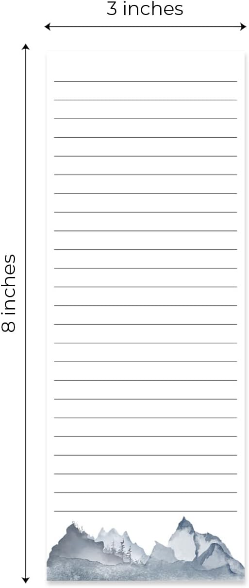 Watercolor Mountain Range Sticky Note Assortment/Set of 3 Blue Landscape Note Pads / 3" x 8" Daily Task Trackers / 50 Sheets Per Pad/Made in USA