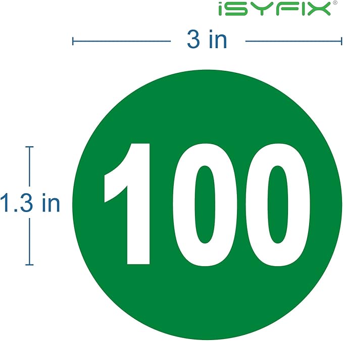 iSYFIX Green Consecutive Number Stickers – 1 to 100, 3-inch, 1 Set – Vinyl Self Adhesive Premium Decal, Ideal for Inventory, Storage, Organizing, Boxes, Bins, Toolbox, Lockers & More, Indoor/Outdoor