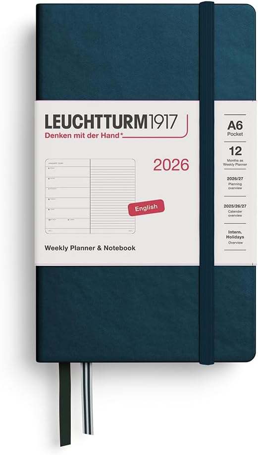 LEUCHTTURM1917 - Weekly Planner & Notebook 2026, Hardcover, Pocket (A6), Ruled, Deep Sea (Jan 1 - Dec 31, 2026)