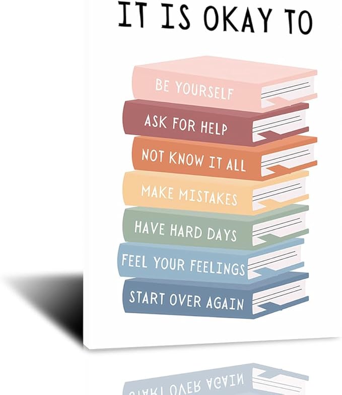 It's Okay To Not Be Okay Poster Motivational Kids Art Classroom Posters Quotes Educational Wall Art Be Yourself Playroom Wall Art Decor Framed 24x36inch