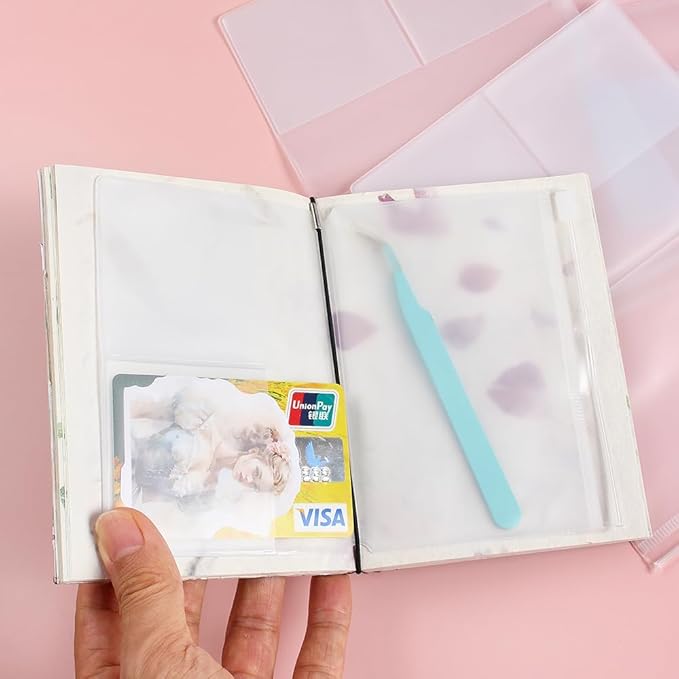 Clear Zipper Pocket for Travelers Notebook, 4 Insert Passport Size Pouch Refill with 4 Elastic Bands for TN Accessories Paper Card Holder