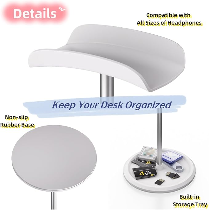 Headphone Stand【1PACK】 Headphone Holder with Storage Tray Compatible for Max Pro, Beats, Bose and Most Gaming Headphones. 【No Tools Required】 YO-2 (White)