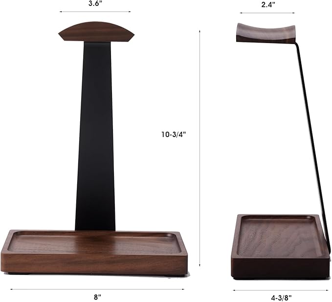 Walnut Headphone Stand, Wood Headset Stand for Desk, Wooden Universal Headphone Holder with Storage Base for Gaming, AirPods Max, Bose,Razer, Sennheiser (Black)