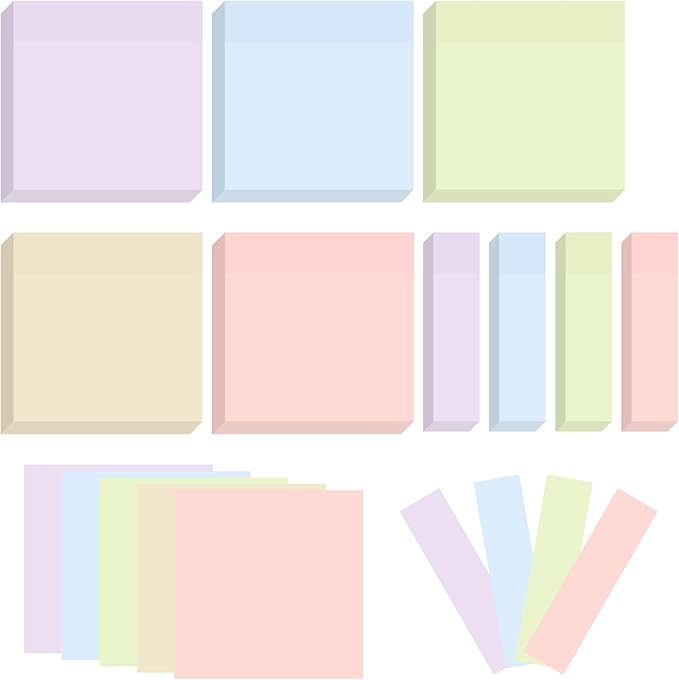BAYTORY 6 Pads Pastel Sticky Notes, Memo Self-Stick Note, Index Tabs Easy to Post for School Office Notebook (3x3 & 3x0.7 Inch)