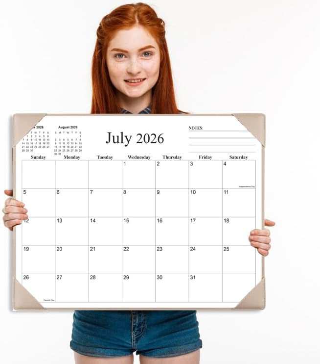 Simplified Desk Calendar 2026 with Desktop Mat, 18 Month Large Desk Pad Calendar from January 2026 to June 2027, 22" x 17" Desk Pad Calendar 2026-2027 for Home, School Office, Beige