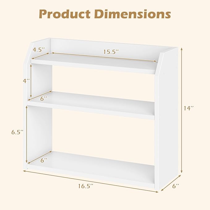 Giantex 3-Tier Desktop Bookshelf, Small Wood Countertop Organizer with Raised Guardrails, Space-Saving Desk Display Hutch, Modern Tabletop Shelf for Study Room, Office and Dorm, White (2)