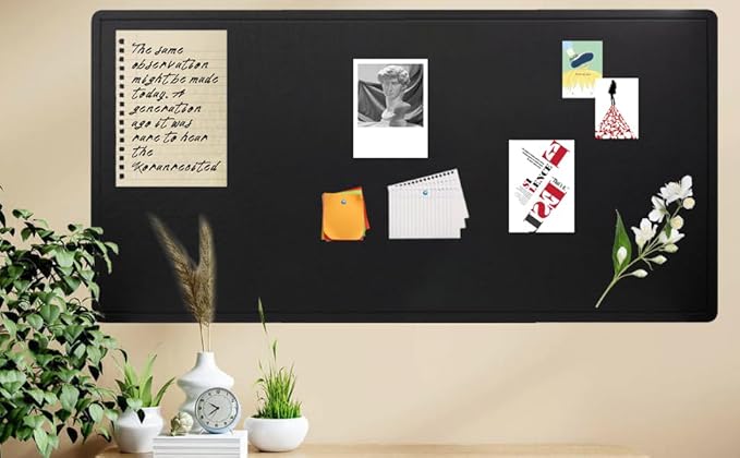 Extra Large Bulletin Board, 95 X 47 inches Cork Board with 30 Pushpin, 8' x 4' Felt Cork Board Notice Pin Board, Self-Adhesive Vision Board Mood Board Foldable Photo Board for Wall - Black