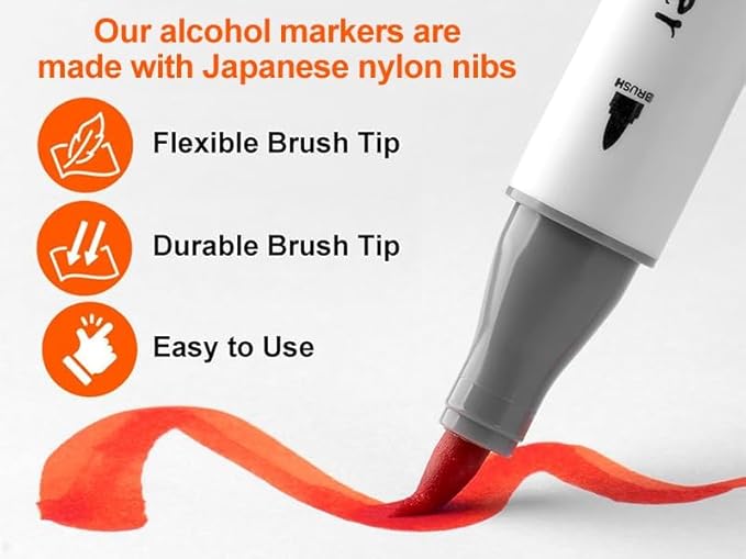 SFAIH Alcohol Markers Brush Tip & Fine Tip - 49 Colors Double Tipped Art Markers for Adult Coloring Books Illustration, Gifts for Artist Adult - Refillable Alcohol-based Ink