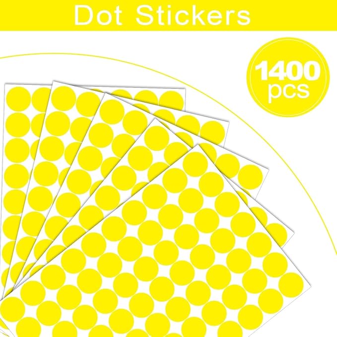 1400 Pcs Yellow Dot Stickers 3/4" Round Color Coding Label Circle Stickers Colored Dots for Office,Classroom,Papers