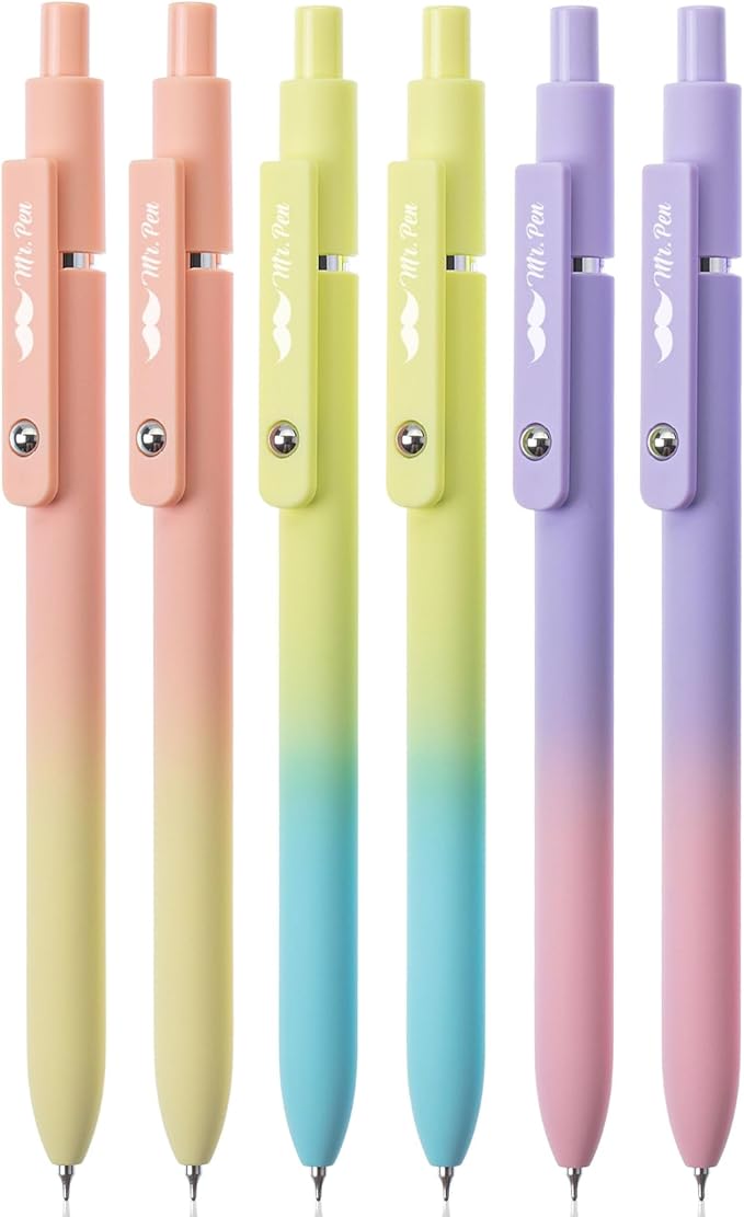 Mr. Pen- Retractable Gel Pens, 6 Pack, Gradient Color Barrels, Black Gel Pens, Fast Dry, Fine Point 0.5mm, Retractable, Cute Pens, Gel Ink Pens, Aesthetic Pens for Journaling
