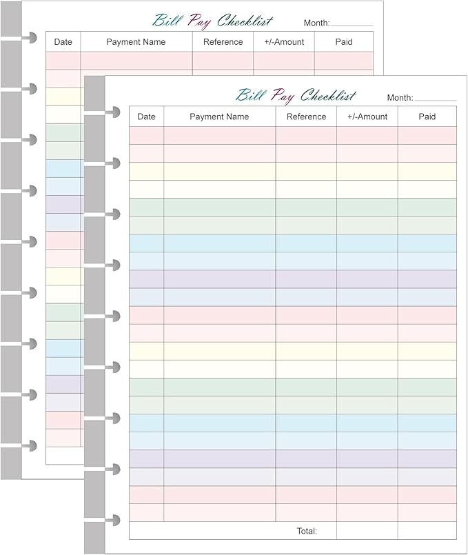 (2-Pack) 9-Disc Bill Pay Checklist Refills - 100 Sheets/200 Pages Classic Size Colorful Monthly Budget Forms for Happy Planners, 7"x9.25"
