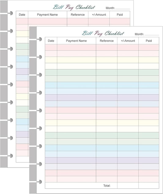 (2-Pack) 9-Disc Bill Pay Checklist Refills - 100 Sheets/200 Pages Classic Size Colorful Monthly Budget Forms for Happy Planners, 7"x9.25"