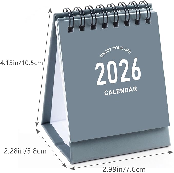 Mini Desk Calendar 2026-2027 - Use January 2026 to June 2027, Small Desktop Calendar Thick Paper Twin-Wire Binding with Stickers for Home Office School (Mini Grey)