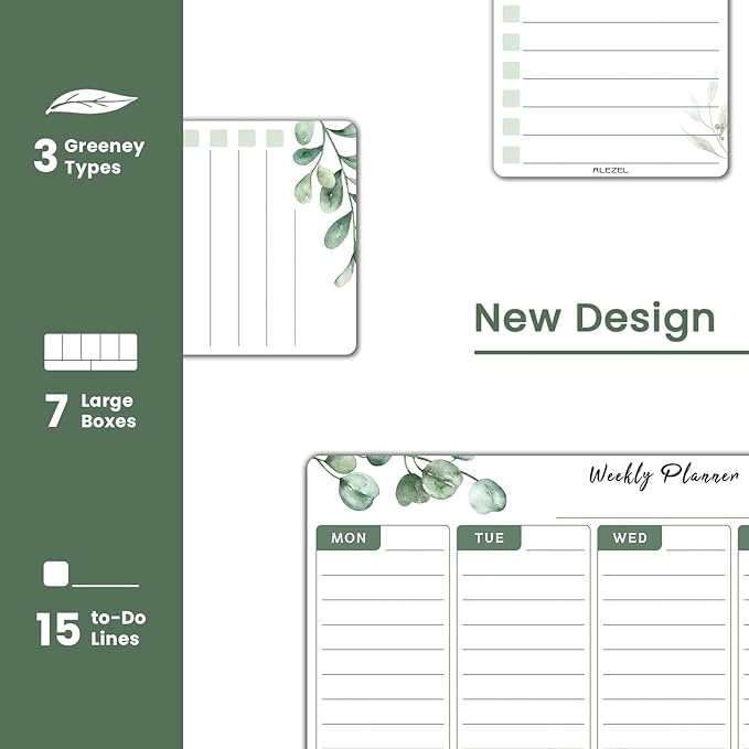 Magnetic Weekly Dry Erase Board for Fridge, Greenery Weekly Calendar Whiteboard Set for Refrigerator - Magnetic Weekly Calendar Planner with 2 List Boards, 4 Markers + Eraser