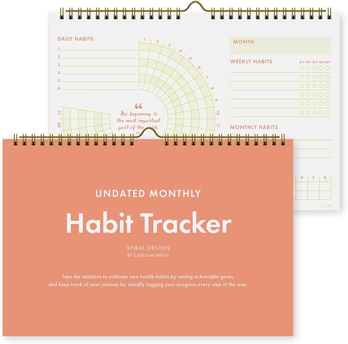 Undated Monthly Habit Tracker Calendar – Minimalist Spiral Wall Planner for Goals, Productivity & Self-Care, Daily/Weekly/Monthly Tracking, Wire-O Hanger, Thick 200 gsm Paper, Neutral Design