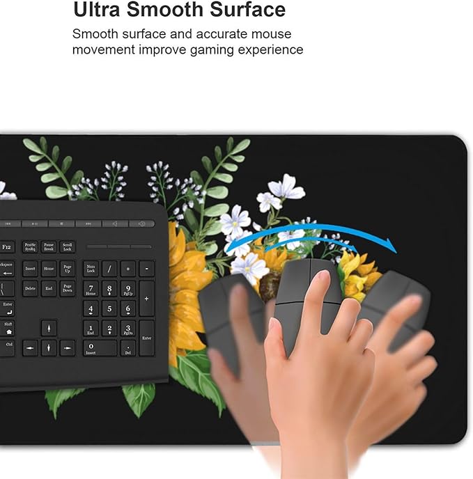 Extra Large Mouse Pads Sunflowers Wild Flowers XXL Extended Mousepad with Stitched Edges Non-Slip Rubber Base Computer Keyboard Pad Desk Mat for Home Office Desk Decor, 35.4" X 15.7"