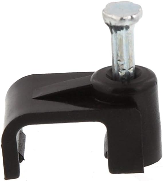 Secure 8.5mm Black Flat Nail Cable Clip for Coax, Ethernet, and Telephone Cable Management - 100 Pack