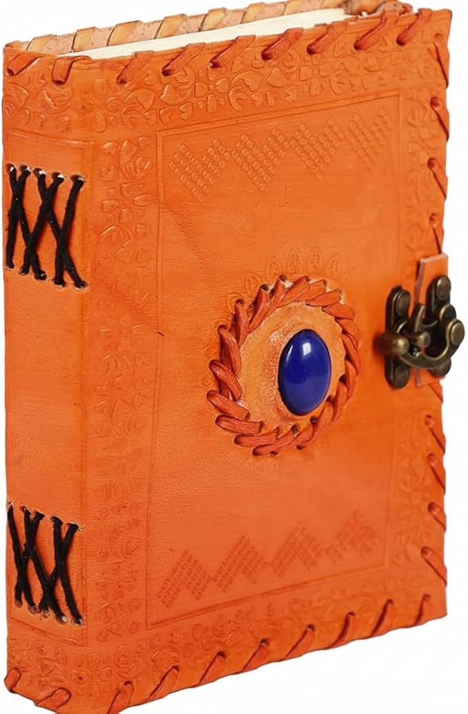 TUZECH Leather Journal for Men and Women Leather Diary to Write Poems,Sketchbook, Record Keeping Notebook Personal Memoir with C- Lock Unlined (7 Inches) (Orange)