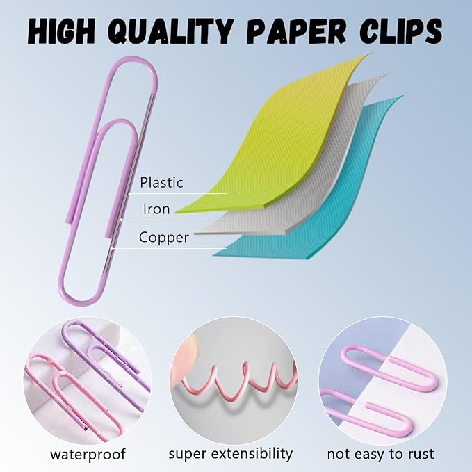 Macaron Colored Paper Clips,420 pcs Paper Clips Assorted Sizes, Large Medium(1.3 inch & 2 inch) Paperclips, Paper Clip for Paperwork Office School and Personal Use