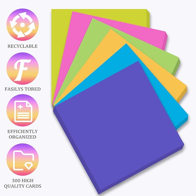 Zubebe 24 Pads 11 x 11 Inch Large Sticky Notes Jumbo Bright Colors Sticky Notepads Self Stick Note Square Memo Post Stickies for Office School, 25 Sheets/pad