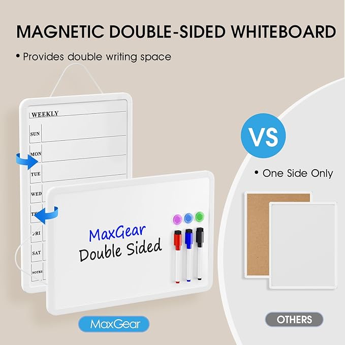 MaxGear Weekly Dry Erase Calendar Board for Wall, 11 x 17 Inch Double-Sided Magnetic Whiteboard, Weekly Planner on One Side and Blank Whiteboard on The Other, Includes 3 Color Markers and Magnets