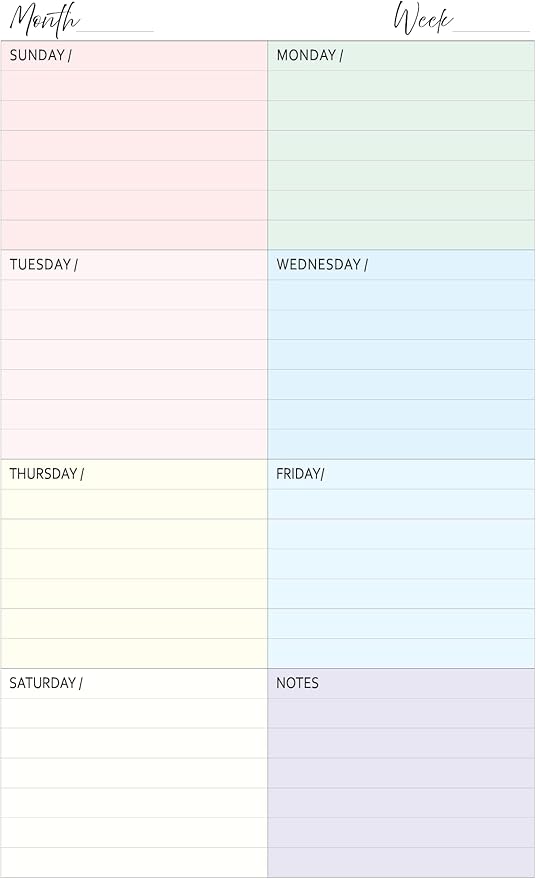 Undated Weekly Planner Inserts fits 7-Disc Mini Planners, and NOTIQ Mini Capsule (S6) (4.5 x 7 inches) Calendar Refills Weekly Calendar Inserts, Undated Weekly Planner (7 Disc Mini)