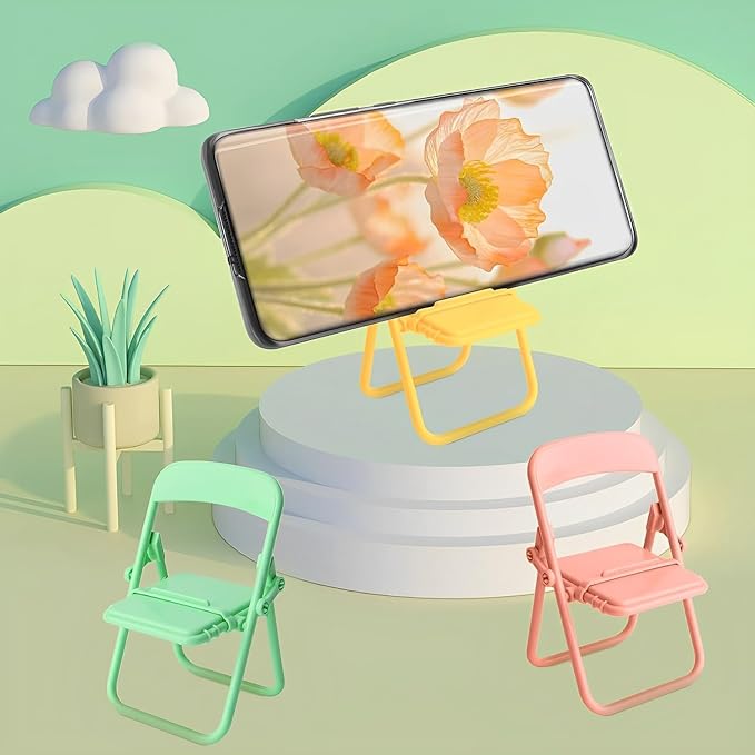 10Pcs Multicolour Folding Chair Phone Stand,Chair Phone Holder Stand, Mini Foldable Chair Phone Stand, Candy Color Universal Mobile Phone Holder,Foldable Stool Desk,Cute Mini Things,Telephone Stands