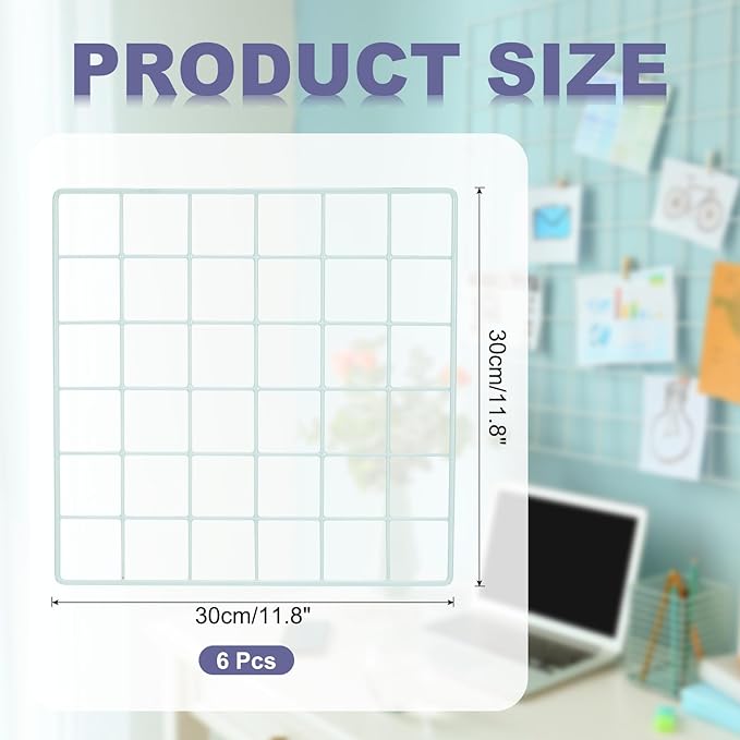 PATIKIL 12x12 in Wall Grid Panel, 6 Pack Wire Grid Panel Shelf Board Metal Gridwall Photo Pictures Display Hanging Organizer Mesh Frame Memo Board for Display DIY Craft Shows Home, White