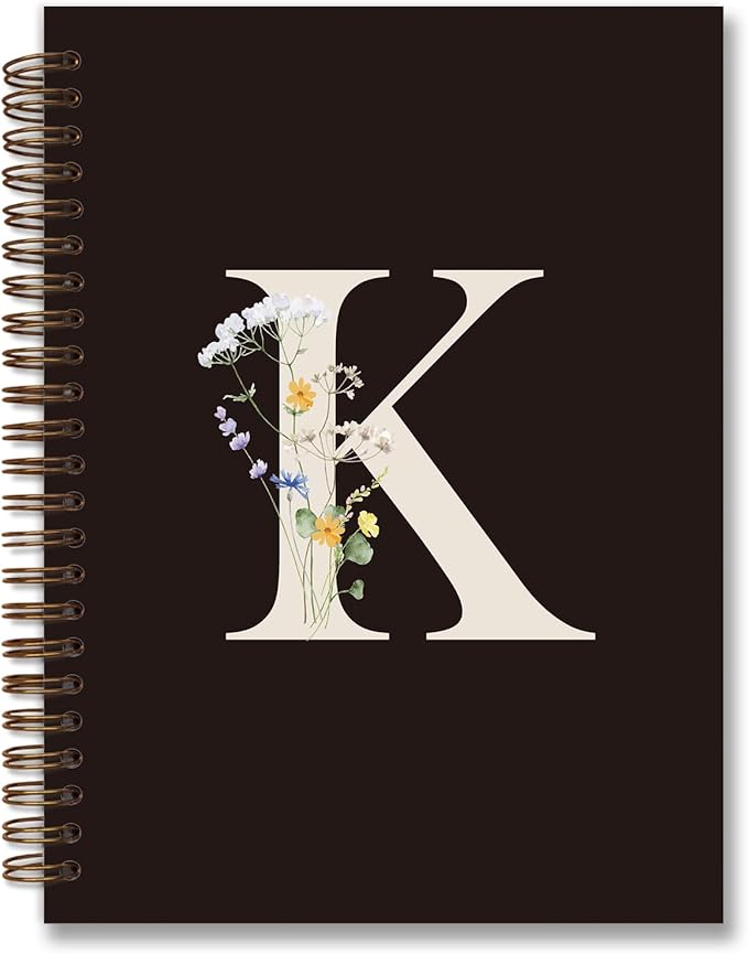 Trendy Personalized Journal Hardcover Spiral Notebook,Black Initial Letter K Notebook,Monogrammed Gifts for Women Teen Girl,College Ruled Hardcover Spiral Notebook 5.5 x 8.3