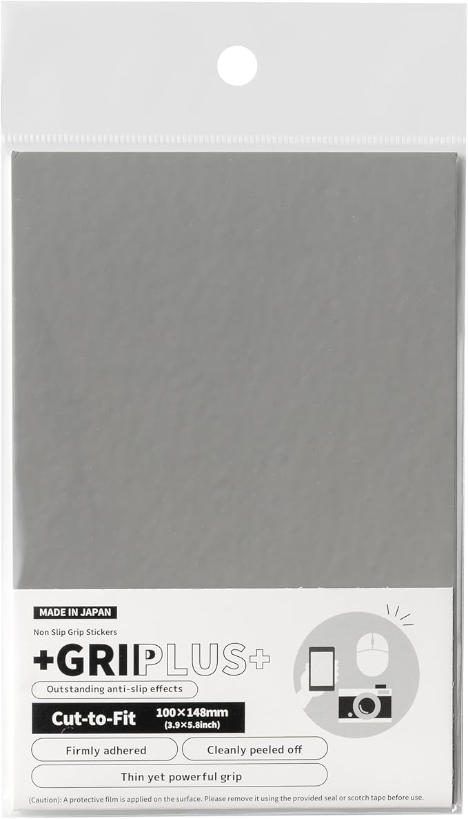 Non Slip Grip Stickers GRIPLUS Cut-to-Fit (Gray, 100×148mm) - Reusable Adhesive Pad for Desk, Phone, Mouse, Office, Multi-Purpose