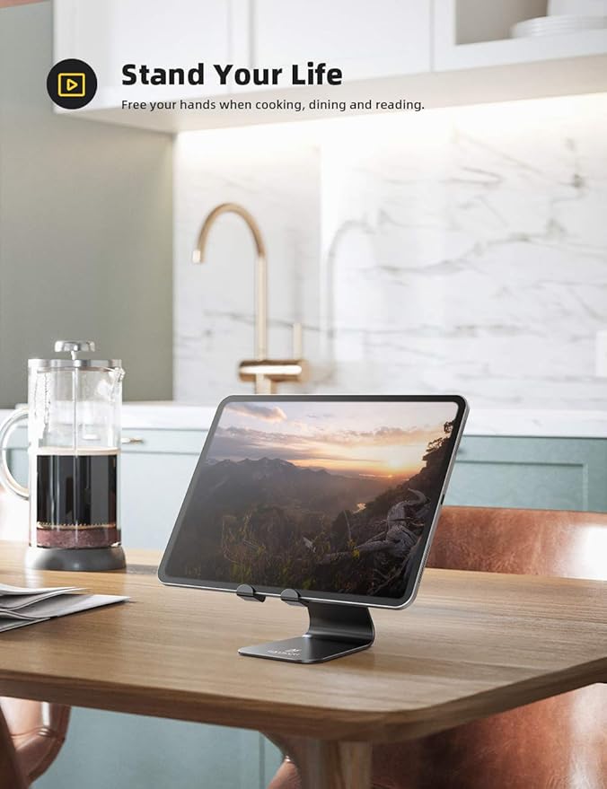 Lamicall Tablet Stand, Tablet Holder for Desk - Multi-Angle Adjustable Tablet Desktop Dock Gifts, Compatible with iPad Pro 11, 12.9, Air, Mini, Fire HD, Galaxy Tab, and Other 4-13" Tablets, Black