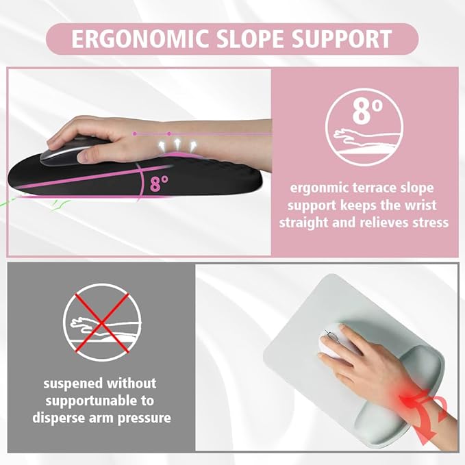 Ergonomic Mouse Pad with Wrist Rest Support, Mousepad with Comfortable Memory Foam Wrist Rest and Non-Slip PU Base for Pain Relief, Computer, Laptop, Office, Home (Black)