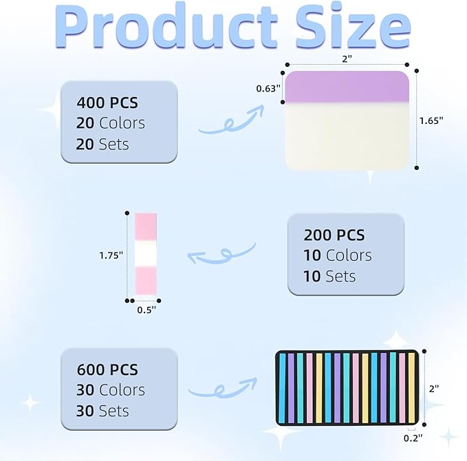 Tab Sticky Notes,Sticky Index Tabs,1200 PCS,24 Sets,Colorful Divider Binder Thin Annotation Organize Sticky Notes,Post It Signature Tabs